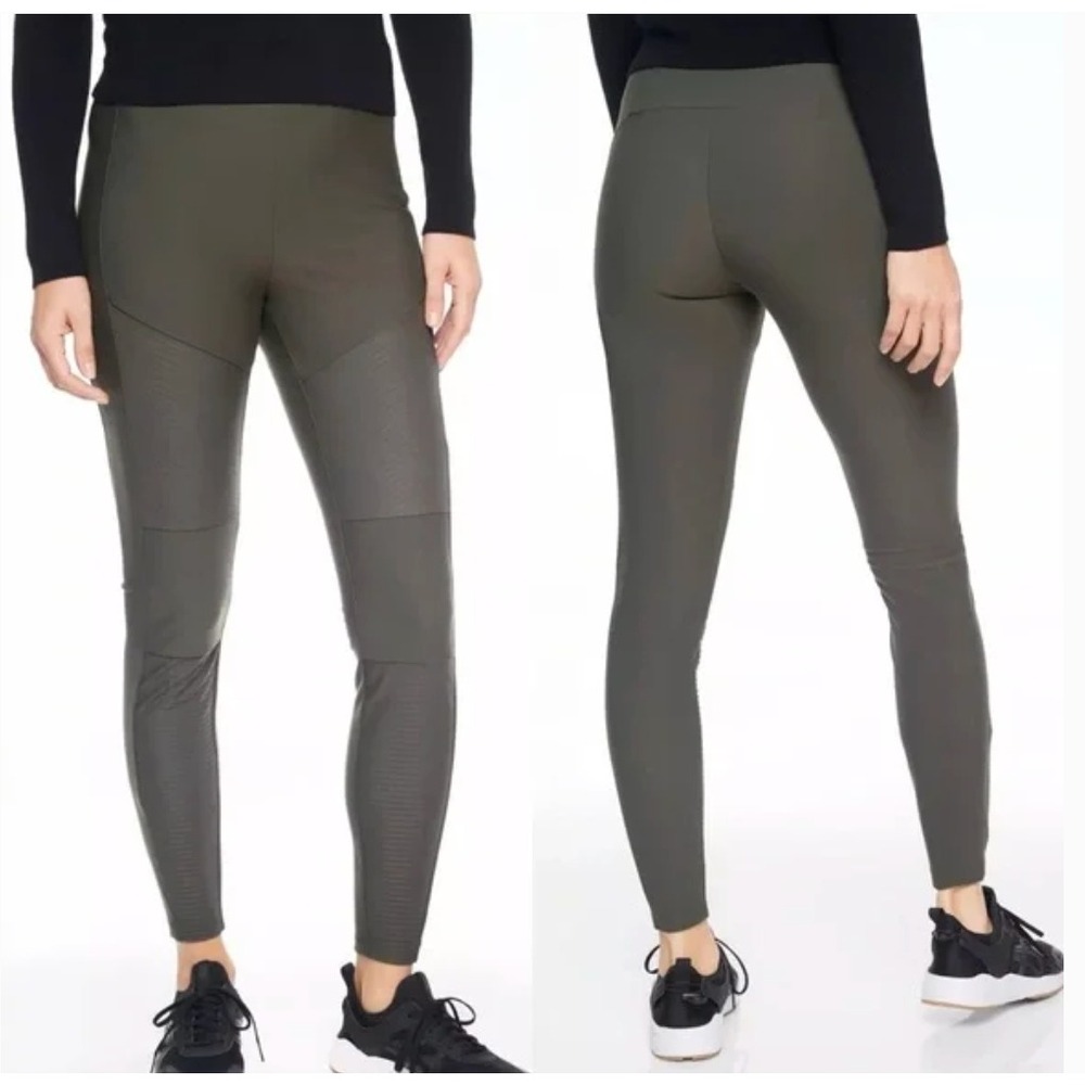Athleta Madison Moto Tight Legging High Rise Women's 12 Arbor Olive Athleisure